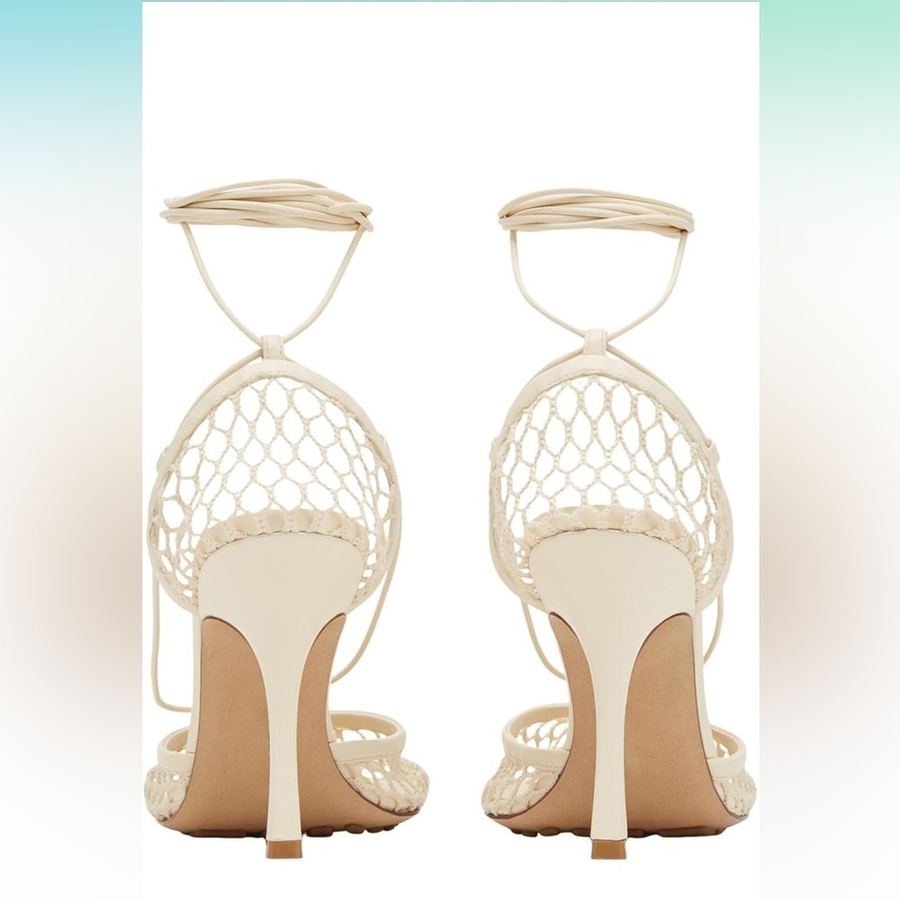 Olomisa Mesh Heels for Women - Wrap-up Heels with Square Toe & Strappy Fishnet - Picture 2 of 6